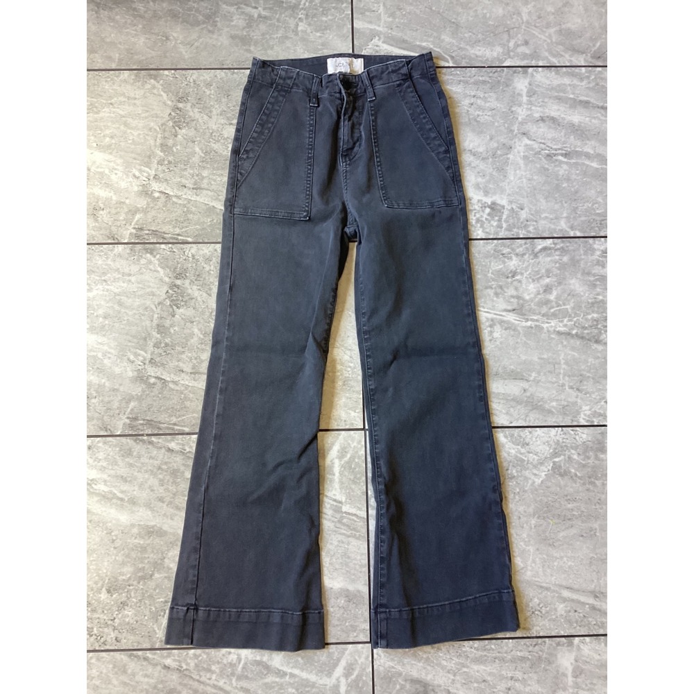 THE GREAT. Charcoal Grey Corduroy Wide Leg Utility Pants Size 26 Front Pockets